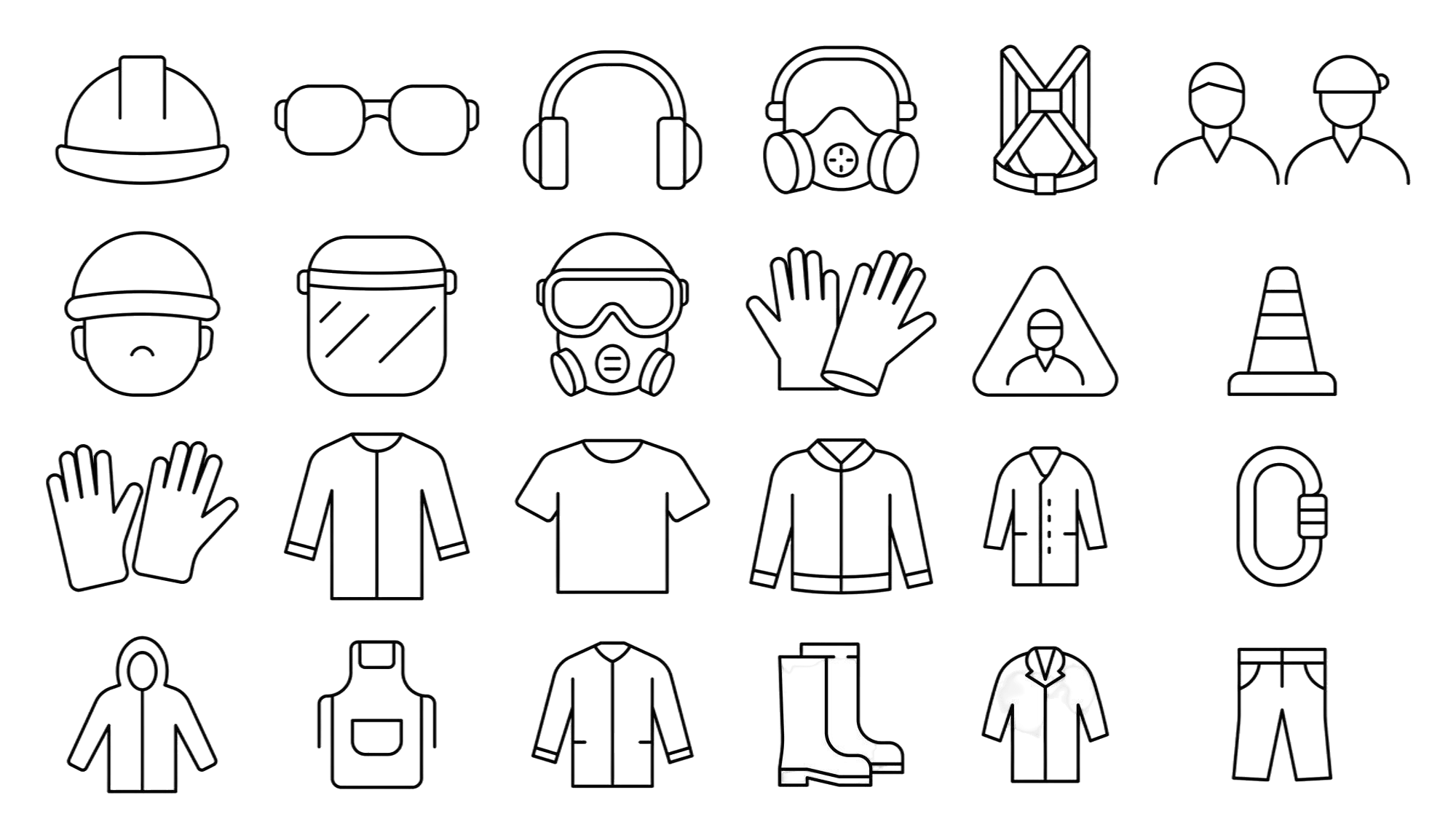 collection work safety gear icons construction industrial use